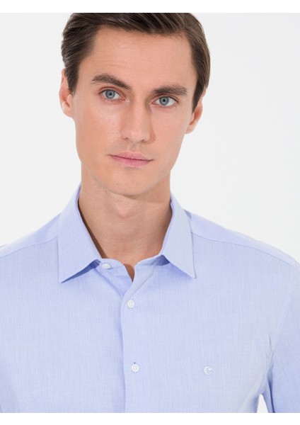 Erkek Açık Mavi Slim Fit Uzun Kollu Basic Gömlek 50268926-VR003