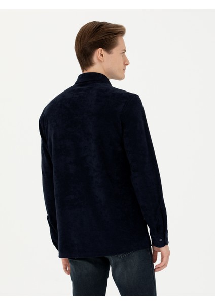 Erkek Lacivert Regular Fit Uzun Kollu Kadife Gömlek 50276943-VR033