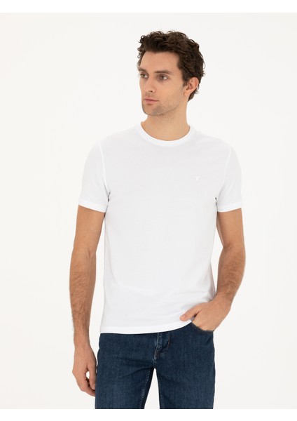 Erkek Beyaz Slim Fit Bisiklet Yaka T-shirt 50284773-VR013