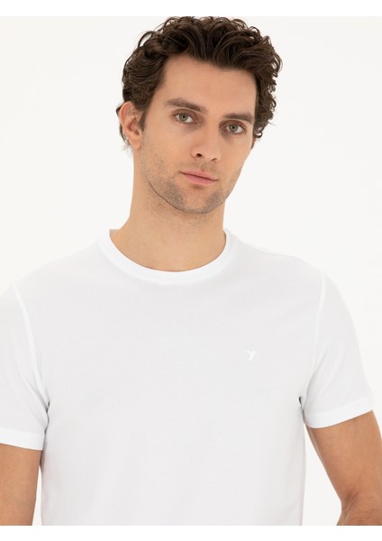 Erkek Beyaz Slim Fit Bisiklet Yaka T-shirt 50284773-VR013 fiyatları