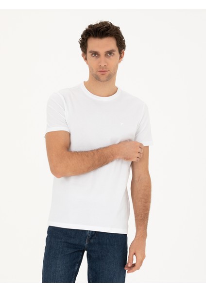 Erkek Beyaz Slim Fit Bisiklet Yaka T-shirt 50284773-VR013 modelleri
