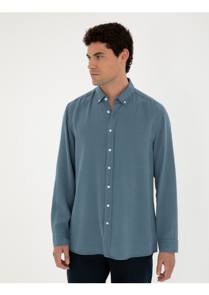 Erkek Koyu Mavi Regular Fit Uzun Kollu Gömlek 50284405-VR032
