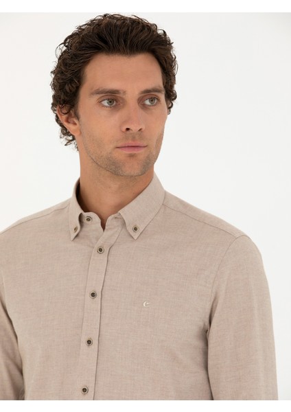Erkek Bej Slim Fit Uzun Kollu Gömlek 50279988-VR011 fiyatları