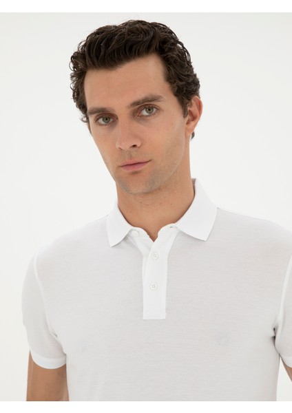 Erkek Beyaz Slim Fit Polo Yaka Merserize T-shirt 50284772-VR013 fiyatları
