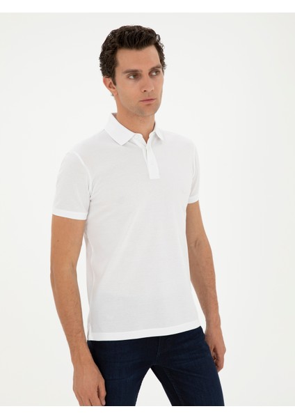 Erkek Beyaz Slim Fit Polo Yaka Merserize T-shirt 50284772-VR013 modelleri