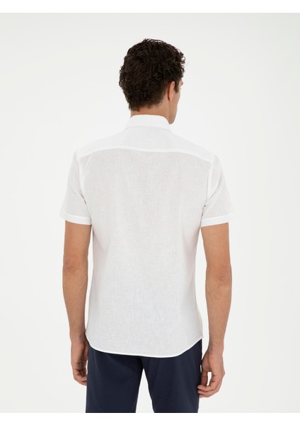 Erkek Beyaz Slim Fit Keten Karışımlı Kısakol Gömlek 50288558-VR013 indirimleri