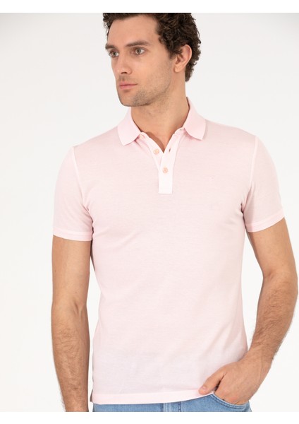 Erkek Pembe Polo Yaka Slim Fit Basic Merserize T-shirt 50265364-VR050