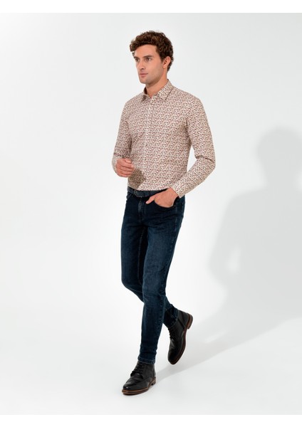 Erkek Haki Slim Fit Uzun Kollu Gömlek 50255589-VR027