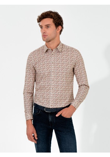 Erkek Haki Slim Fit Uzun Kollu Gömlek 50255589-VR027 fiyatları