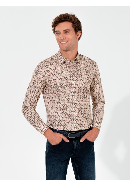 Erkek Haki Slim Fit Uzun Kollu Gömlek 50255589-VR027 fırsatları