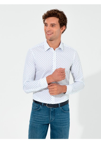 Erkek Beyaz Slim Fit Uzun Kollu Gömlek 50255635-VR013