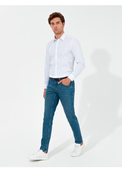 Erkek Beyaz Slim Fit Uzun Kollu Gömlek 50255635-VR013 fırsatları