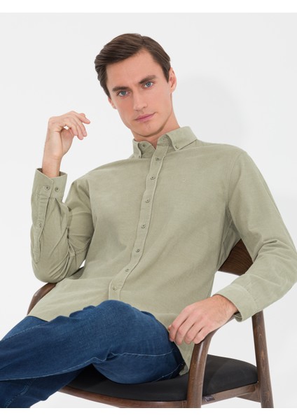 Erkek Su Yeşili Slim Fit Uzun Kollu Gömlek 50257239-VR048 fırsatları