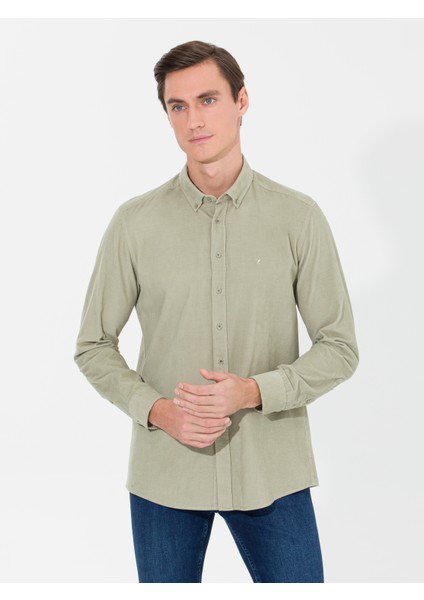Erkek Su Yeşili Slim Fit Uzun Kollu Gömlek 50257239-VR048