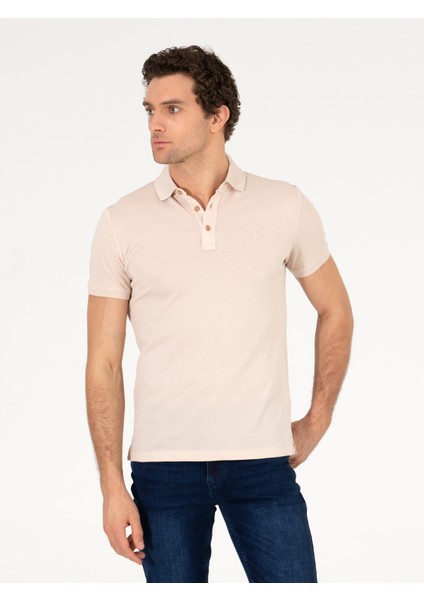 Erkek Bej Polo Yaka Slim Fit Basic Merserize T-shirt 50265364-VR011