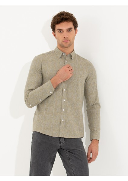 Erkek Hardal Slim Fit Uzun Kollu Gömlek 50255618-VR072