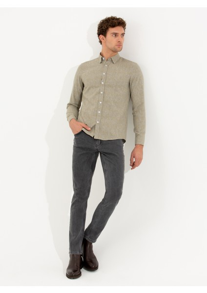 Erkek Hardal Slim Fit Uzun Kollu Gömlek 50255618-VR072