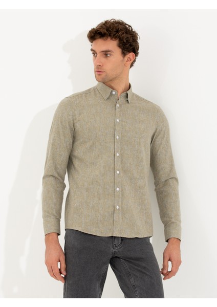Erkek Hardal Slim Fit Uzun Kollu Gömlek 50255618-VR072