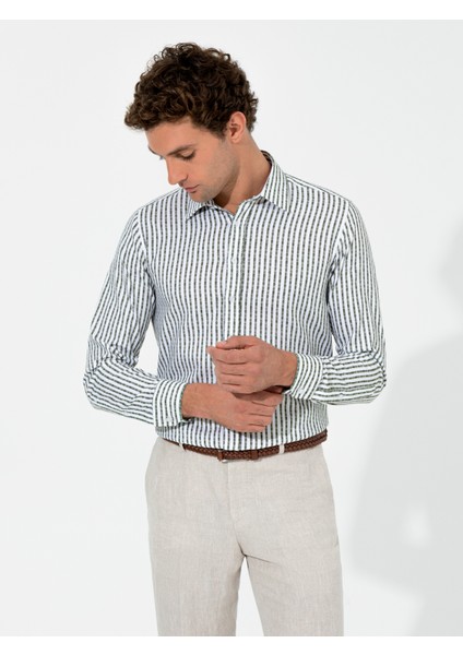 Erkek Haki Slim Fit Uzun Kollu Gömlek 50255606-VR027