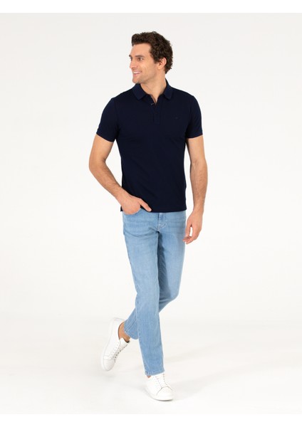 Erkek Lacivert Polo Yaka Slim Fit Basic Merserize T-shirt 50265364-VR033