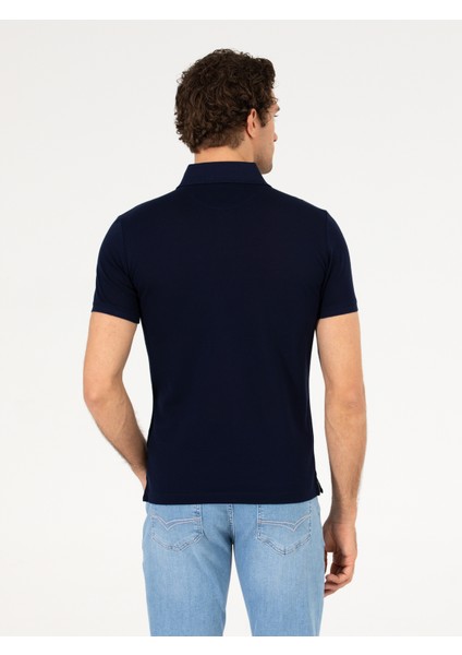 Erkek Lacivert Polo Yaka Slim Fit Basic Merserize T-shirt 50265364-VR033