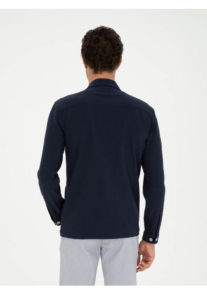 Erkek Lacivert Slim Fit Fermuarlı Ceket Gömlek 50285629-VR033 indirimleri