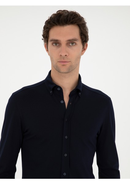 Erkek Lacivert Slim Fit Pamuk Karışımlı Gömlek 50287865-VR033 fiyatları