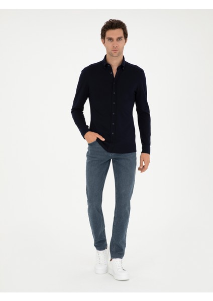 Erkek Lacivert Slim Fit Pamuk Karışımlı Gömlek 50287865-VR033 fırsatları