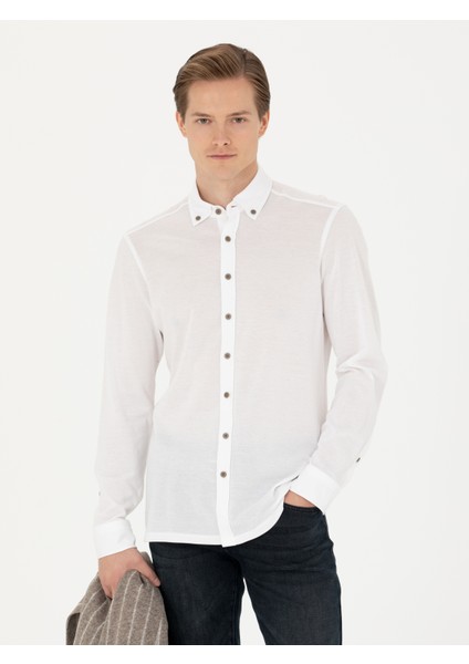 Erkek Beyaz Slim Fit Uzun Kollu Gömlek 50279606-VR013