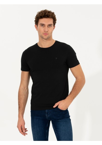 Erkek Siyah Bisiklet Yaka Slim Fit Basic T-Shirt 50263987-VR046 indirimleri