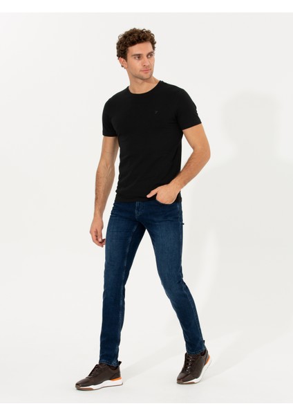 Erkek Siyah Bisiklet Yaka Slim Fit Basic T-Shirt 50263987-VR046