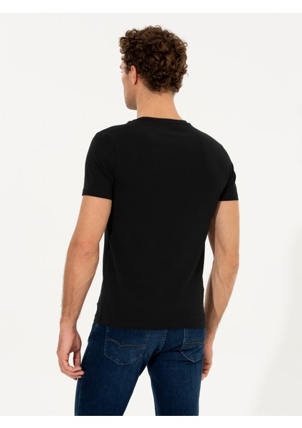 Erkek Siyah Bisiklet Yaka Slim Fit Basic T-Shirt 50263987-VR046 fiyatları