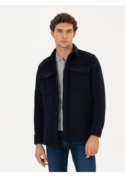 Erkek Lacivert Oversize Uzun Kollu Ceket Gömlek 50264075-VR033