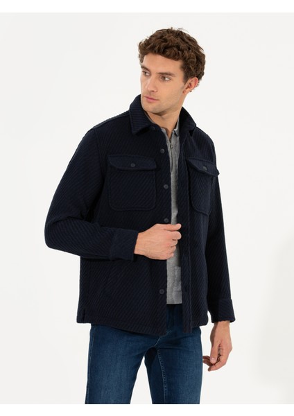 Erkek Lacivert Oversize Uzun Kollu Ceket Gömlek 50264075-VR033
