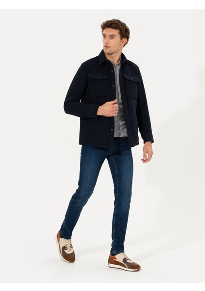 Erkek Lacivert Oversize Uzun Kollu Ceket Gömlek 50264075-VR033