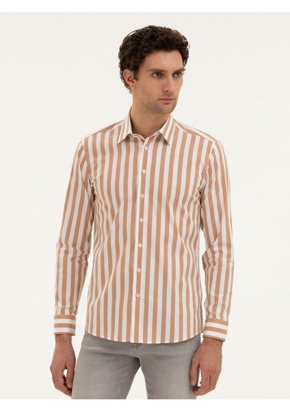 Erkek Kahverengi Slim Fit Çizgili Gömlek 50285448-VR029 modelleri