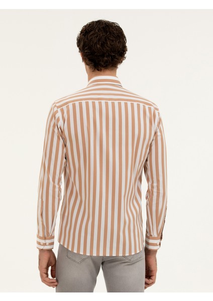 Erkek Kahverengi Slim Fit Çizgili Gömlek 50285448-VR029 indirimleri