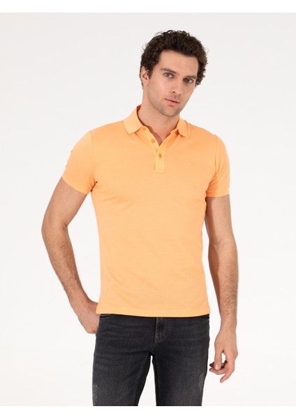 Erkek Turuncu Polo Yaka Slim Fit Basic Merserize T-shirt 50265364-VR181