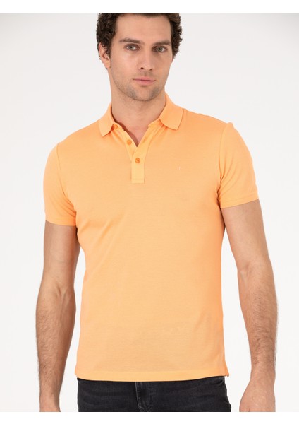Erkek Turuncu Polo Yaka Slim Fit Basic Merserize T-shirt 50265364-VR181