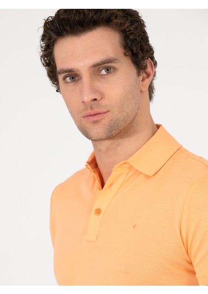 Erkek Turuncu Polo Yaka Slim Fit Basic Merserize T-shirt 50265364-VR181