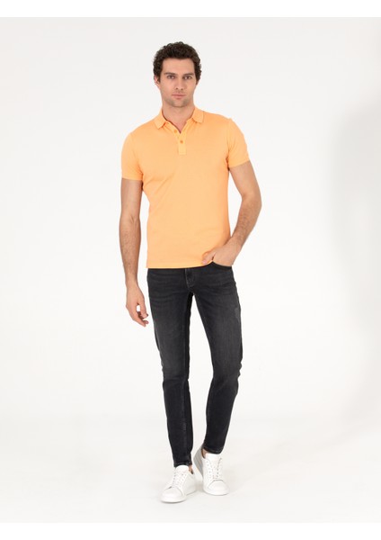 Erkek Turuncu Polo Yaka Slim Fit Basic Merserize T-shirt 50265364-VR181