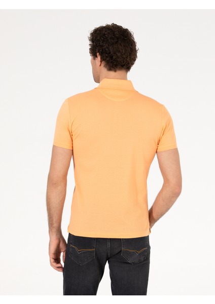 Erkek Turuncu Polo Yaka Slim Fit Basic Merserize T-shirt 50265364-VR181