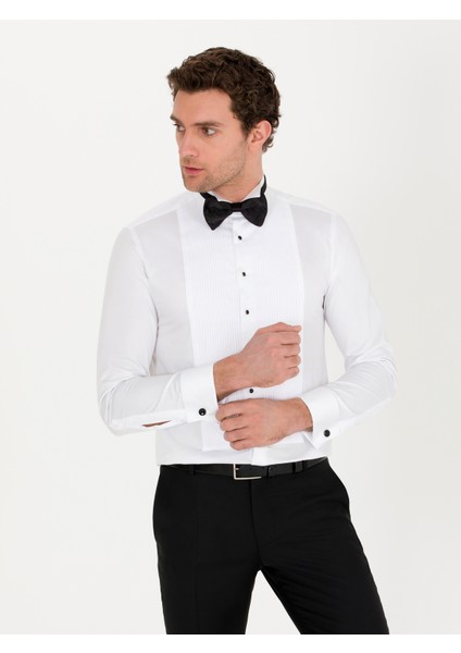 Erkek Beyaz Slim Fit Smokin Gömlek 50269231-VR013 fırsatları