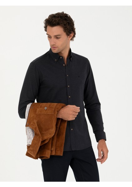 Erkek Siyah Slim Fit Uzun Kollu Gömlek 50279988-VR046