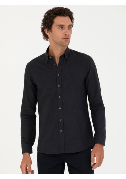 Erkek Siyah Slim Fit Uzun Kollu Gömlek 50279988-VR046