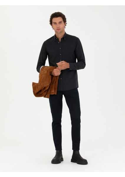 Erkek Siyah Slim Fit Uzun Kollu Gömlek 50279988-VR046