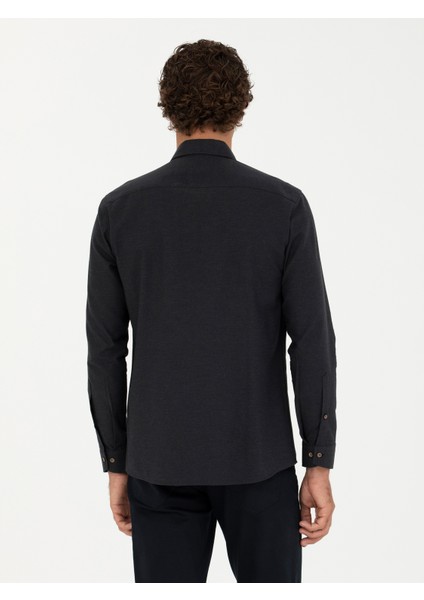 Erkek Siyah Slim Fit Uzun Kollu Gömlek 50279988-VR046