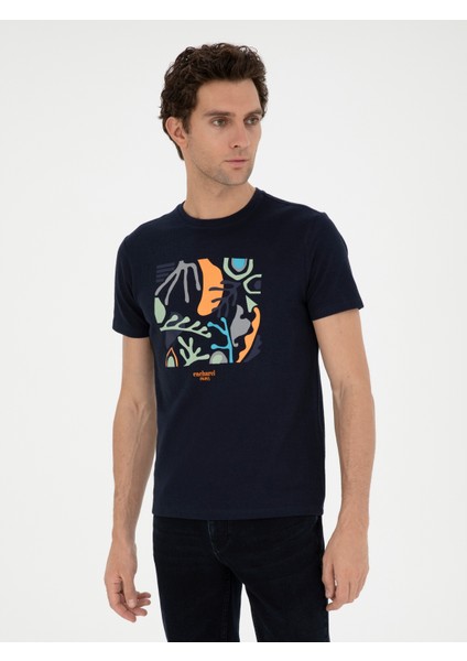 Erkek Lacivert Slim Fit Bisiklet Yaka T-shirt 50284398-VR033