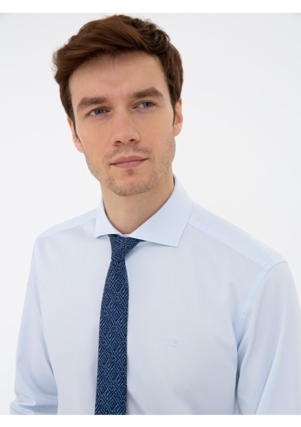 Erkek Açık Mavi Modern Fit Uzun Kollu Basic Gömlek 50235520-VR003