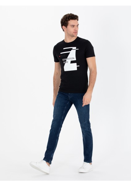 Erkek Siyah Bisiklet Yaka Slim Fit T-Shirt 50265418-VR046